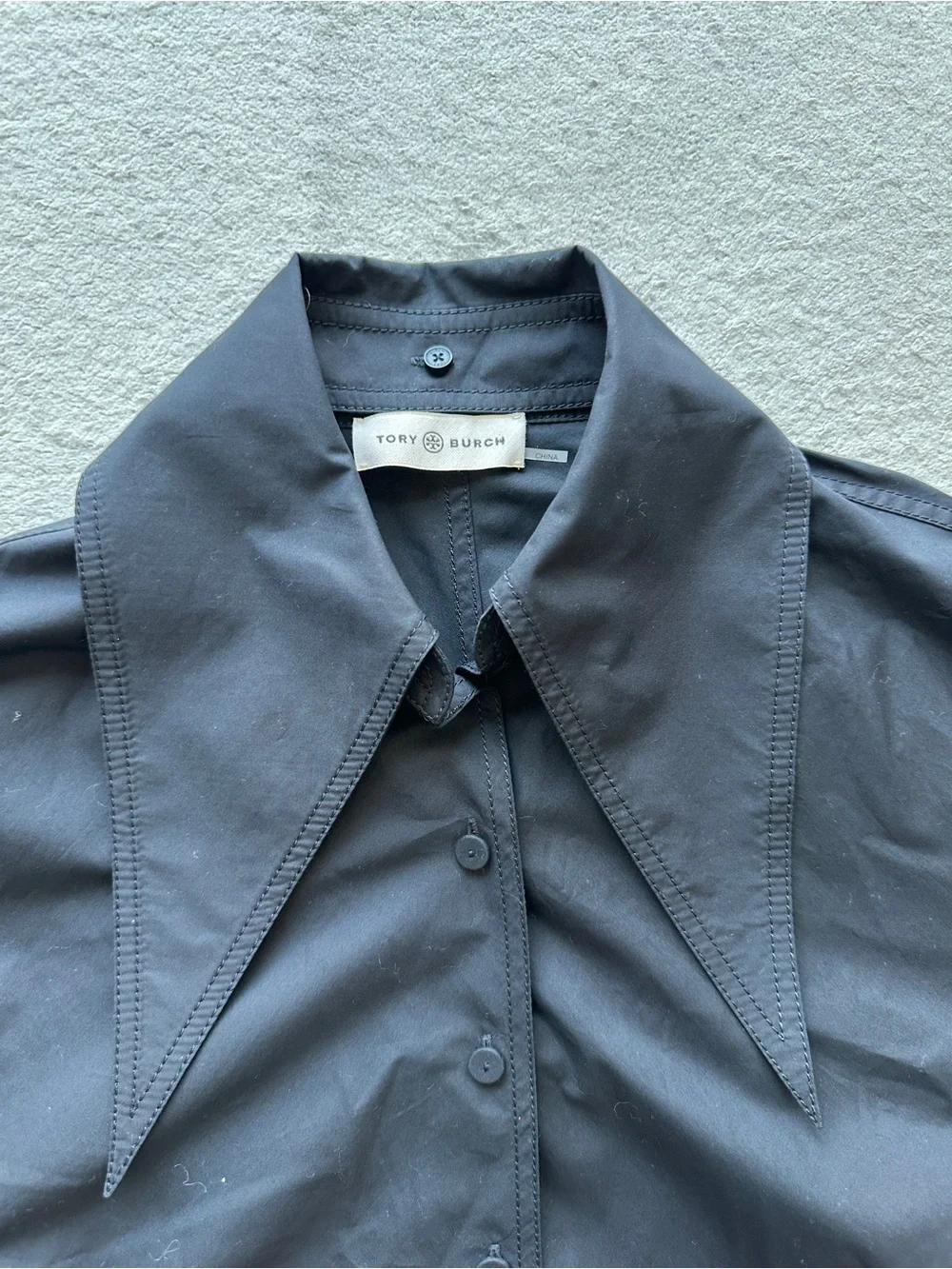 Tory Burch Poplin Shirt Black Cotton size‎ 2 small like NEW removable collar